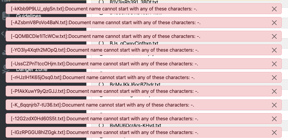 Fehlermeldung: "Document name cannot start with any of these characters: -"