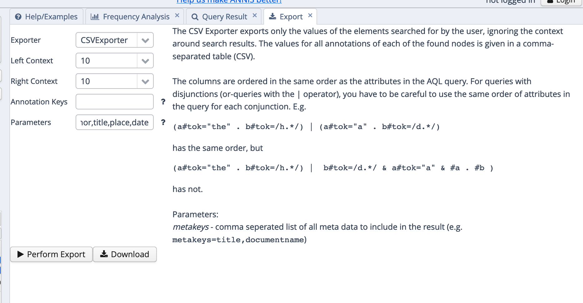 CSV-Exporter in ANNIS