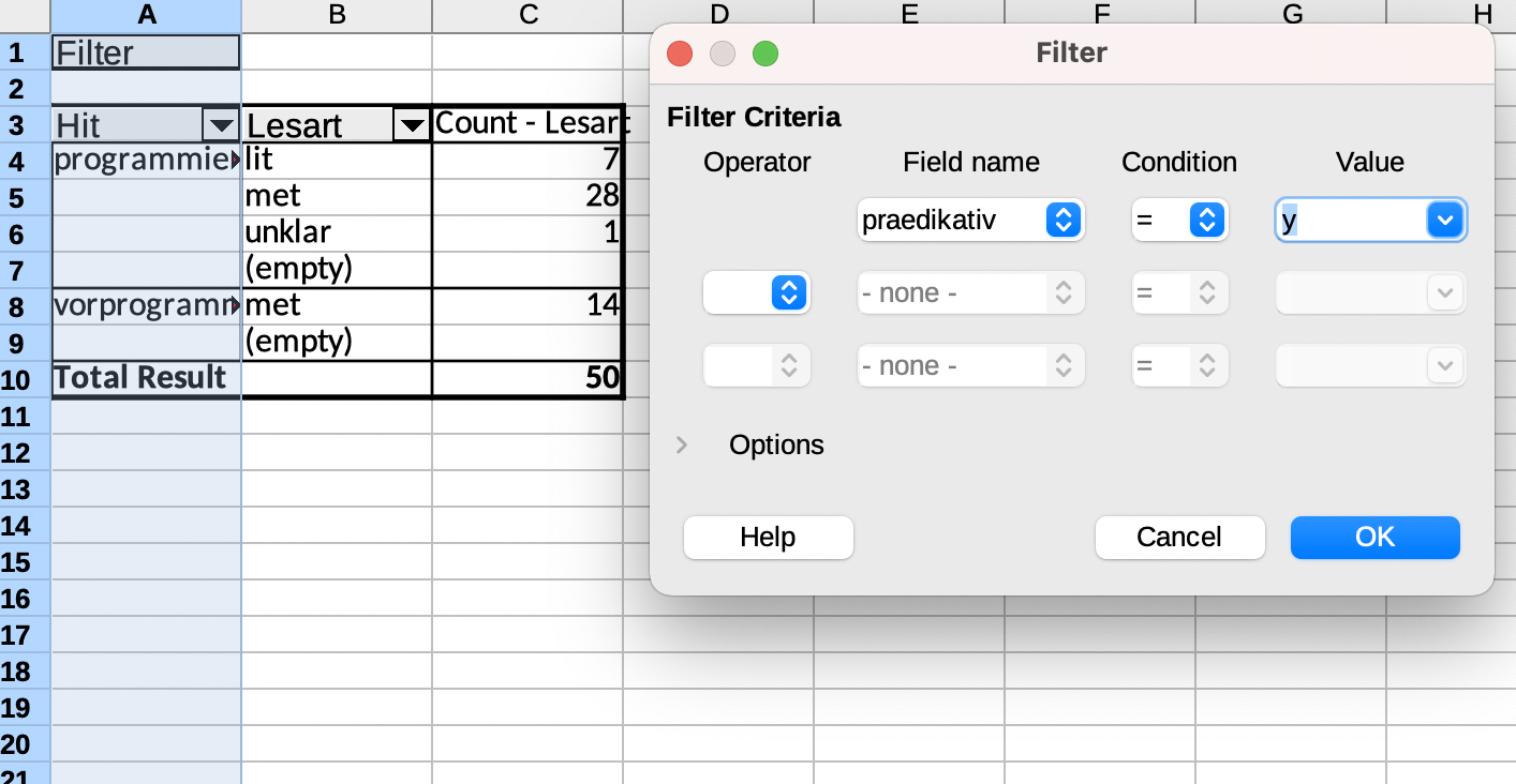 Screenshot: Setzen eines Filters in Calc