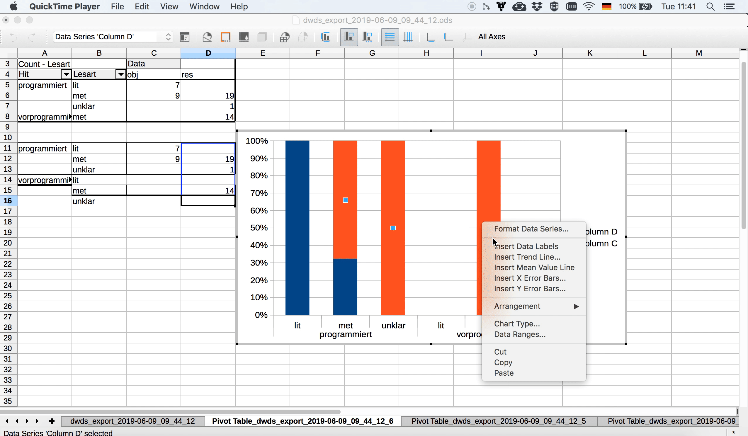 Einfügen von Data labels in Calc.